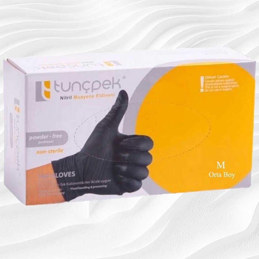 Tunçpek Pudrasız Nitril Eldiven Siyah Medium 100'lü