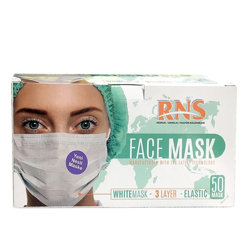 Rns Yüz Maskesi 3 Katlı 50 Adet